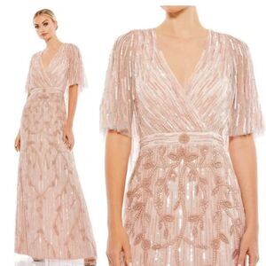 Mac Duggal 9064 Size 14 Embellished V-neck Wrap Top Cape Trumpet Gown, Blush